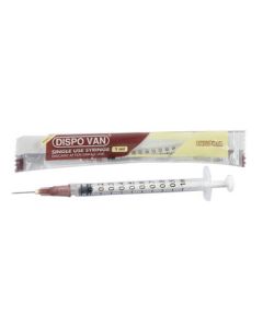 Dispovan Hypodermic 1mL Syringes with Needle Size 0.45 X 13mm/26G X ½" For single use only