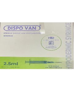 Dispovan Hypodermic 2.5mL Syringes with Needle Size 0.55 X 25mm/24G X 1", 1 Box (100) For single use only