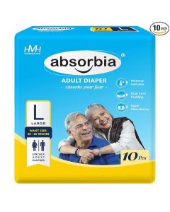Absorbia Adult Diaper Tape Style, Pack of 10 Pcs-Large