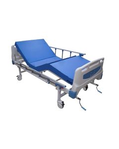 FOWLER MANUAL COT WITH ALUMINIUM RAILINGS, ABS BOARDS, CASTORS and MATRESS