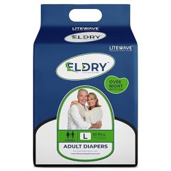 Eldry Adult Diaper, Tape Style, Unisex, Overnight Protection, 10 Count