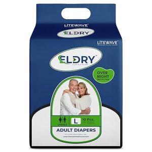 Eldry Adult Diaper, Tape Style, Unisex, Overnight Protection, 10 Count