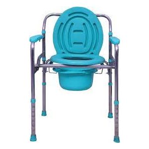 GHS Commode Chair with Adjustable Height, Without Wheel, Green